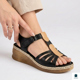 Sandale damă platformă piele naturală negru-maro