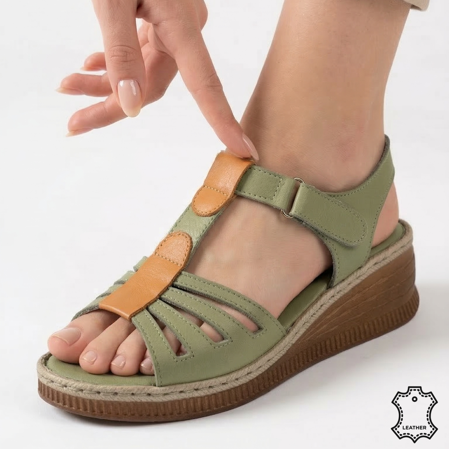 Sandale damă platformă piele naturală verde