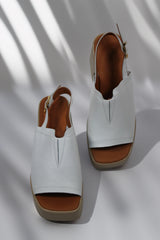 Sandale dama cu toc gros piele naturala Serena alb