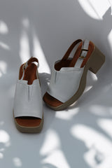 Sandale dama cu toc gros piele naturala Serena alb