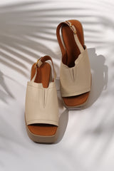 Sandale dama cu toc gros piele naturala Serena bej