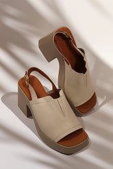 Sandale dama cu toc gros piele naturala Serena bej