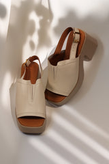 Sandale dama cu toc gros piele naturala Serena bej