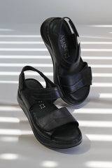 Women's sandals with straps, natural leather, Sienna, Navy blue