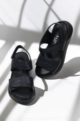 Women's sandals with straps, natural leather, Sienna Black