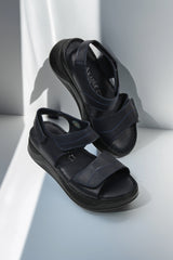 Women's sandals with straps, natural leather, Sienna Black