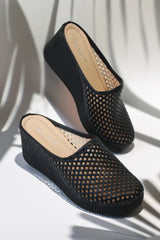 Solara Black genuine leather platform clogs