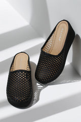 Solara Black genuine leather platform clogs