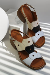 Sandale dama cu toc gros piele naturala Tierra Alb - Bej