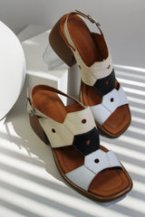 Women's sandals with thick heels, natural leather Tierra White - Beige