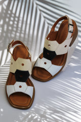 Women's sandals with thick heels, natural leather Tierra White - Beige