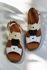 Women's sandals with thick heels, natural leather Tierra White - Beige