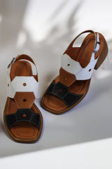 Sandale dama cu toc gros piele naturala Tierra Alb - Negru