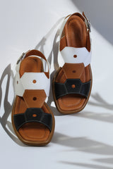 Sandale dama cu toc gros piele naturala Tierra Alb - Negru