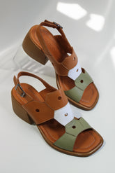 Sandale dama cu toc gros piele naturala Tierra Verde - Maro