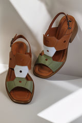 Sandale dama cu toc gros piele naturala Tierra Verde - Maro