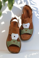 Sandale dama cu toc gros piele naturala Tierra Verde - Maro