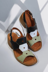 Sandale dama cu toc gros piele naturala Tierra Negru - Avocado