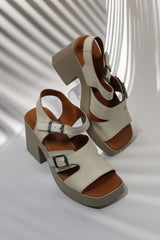 Sandale dama cu toc piele naturala Ventora Bej