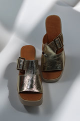 Papuci tip sandale cu toc piele naturala Aeris Gold