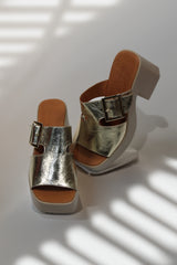 Papuci tip sandale cu toc piele naturala Aeris Gold