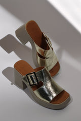 Papuci tip sandale cu toc piele naturala Aeris Gold