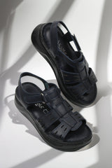 Classic women's sandals made of natural leather, black Vivara