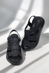 Classic women's sandals made of natural leather, black Vivara