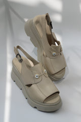 Women's sporty sandals, natural leather, Zephira, beige