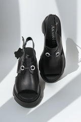 Women's sporty sandals, natural leather, Zephira, black