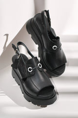 Women's sporty sandals, natural leather, Zephira, black