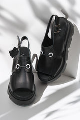 Women's sporty sandals, natural leather, Zephira, black