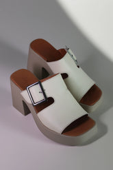 Papuci tip sandale cu toc piele naturala Aeris Alb