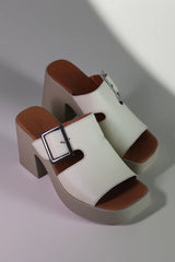 Papuci tip sandale cu toc piele naturala Aeris Alb