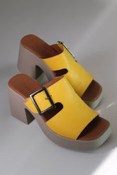 Papuci tip sandale cu toc piele naturala Aeris Galben Mustar