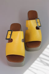 Papuci tip sandale cu toc piele naturala Aeris Galben Mustar