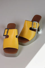 Papuci tip sandale cu toc piele naturala Aeris Galben Mustar