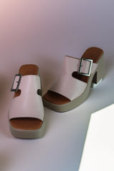 Papuci tip sandale cu toc piele naturala Aeris Roz Pudra