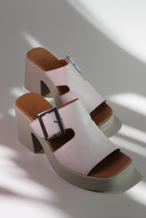 Papuci tip sandale cu toc piele naturala Aeris Roz Pudra