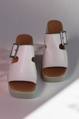 Papuci tip sandale cu toc piele naturala Aeris Roz Pudra