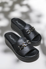 Papuci piele naturala Arden Negru