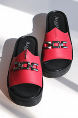 Papuci piele naturala Arden Rosu