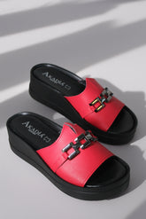 Papuci piele naturala Arden Rosu