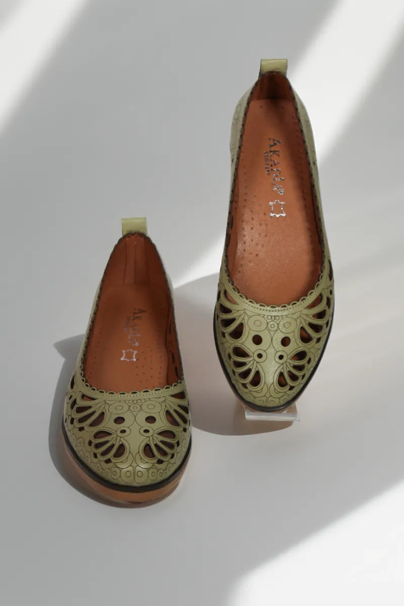 Balerini piele naturala Teresa 2 Avocado image 2