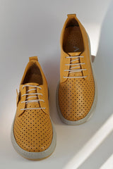 Pantofi dama casual piele naturala Calida galben mustar