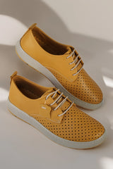 Pantofi dama casual piele naturala Calida galben mustar