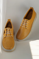 Pantofi dama casual piele naturala Calida galben mustar