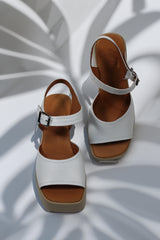 Sandale dama cu toc gros piele naturala Celestia Alba