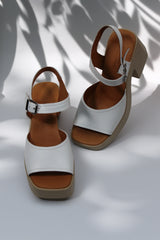 Sandale dama cu toc gros piele naturala Celestia Alba