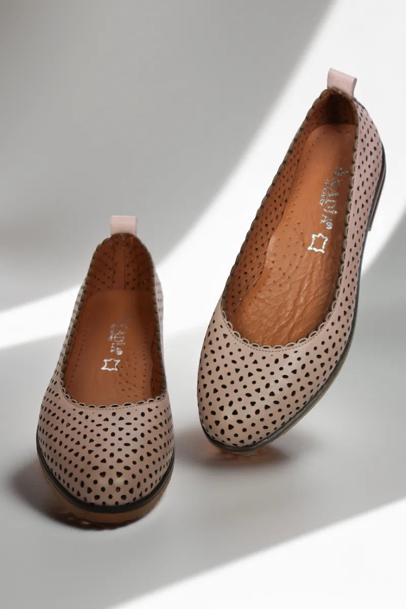 Balerini piele naturala Ediz Roz Pudra image 3